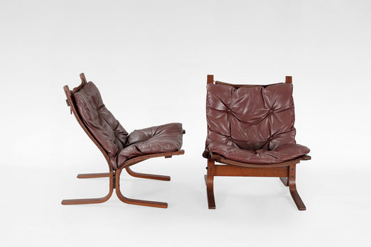 Siesta Lounge Chairs in Dark Brown Leather & Plywood by Ingmar Relling for Westnofa, 1970s, Set of 2