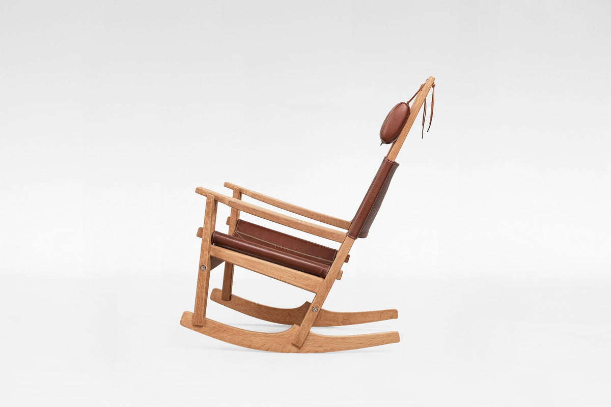 GE-673 Keyhole Rocking Chair in Cognac Leather & Beech by Hans J. Wegner for GETAMA, 1960s