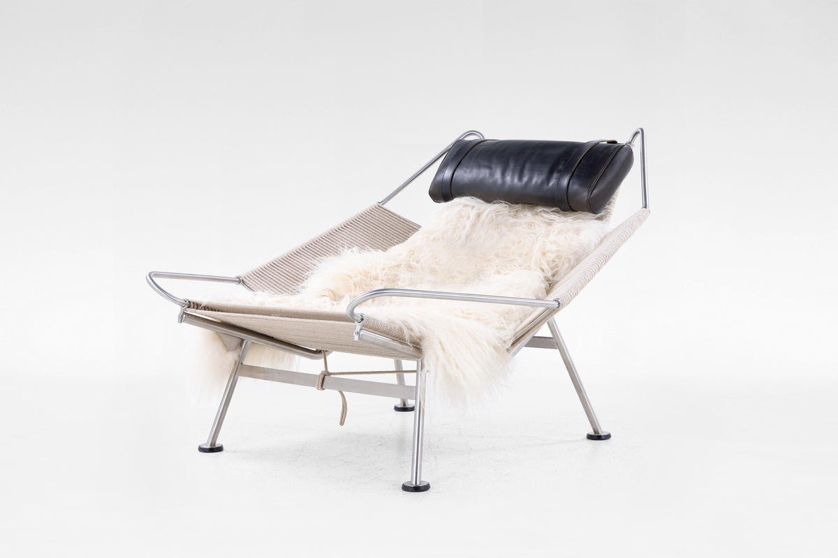 Flag Halyard Lounge Chair in Steel, Halyard Rope & Leather by Hans J. Wegner for PP Møbler, 1960s