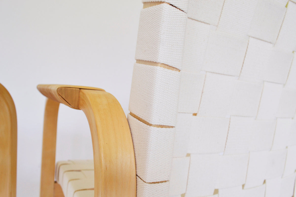 Model 45 Dining Chairs in Bent plywood & Webbing by Alvar Aalto for Artek, 1940s, Set of 4