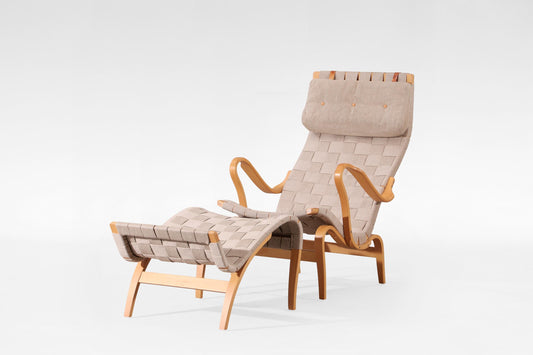Pernilla Lounge Chair & Ottoman in Canvas & Bent Plywood by Bruno Mathsson for DUX, 1960s
