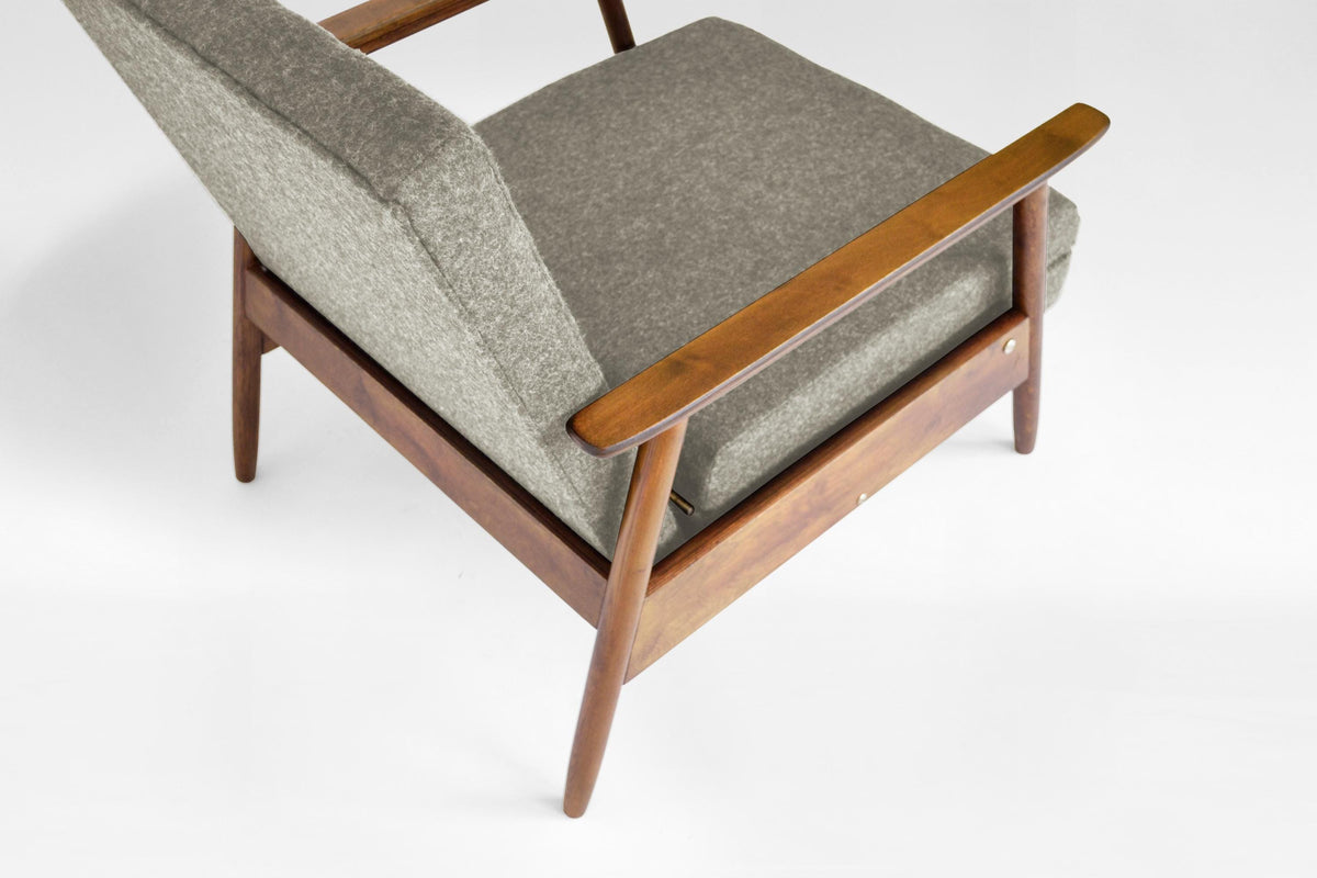 Azuolas Convertible Sleeping Armchair In Warm Grey Felt & Oak by V.E. Cukermaniene for VBK, 1970s