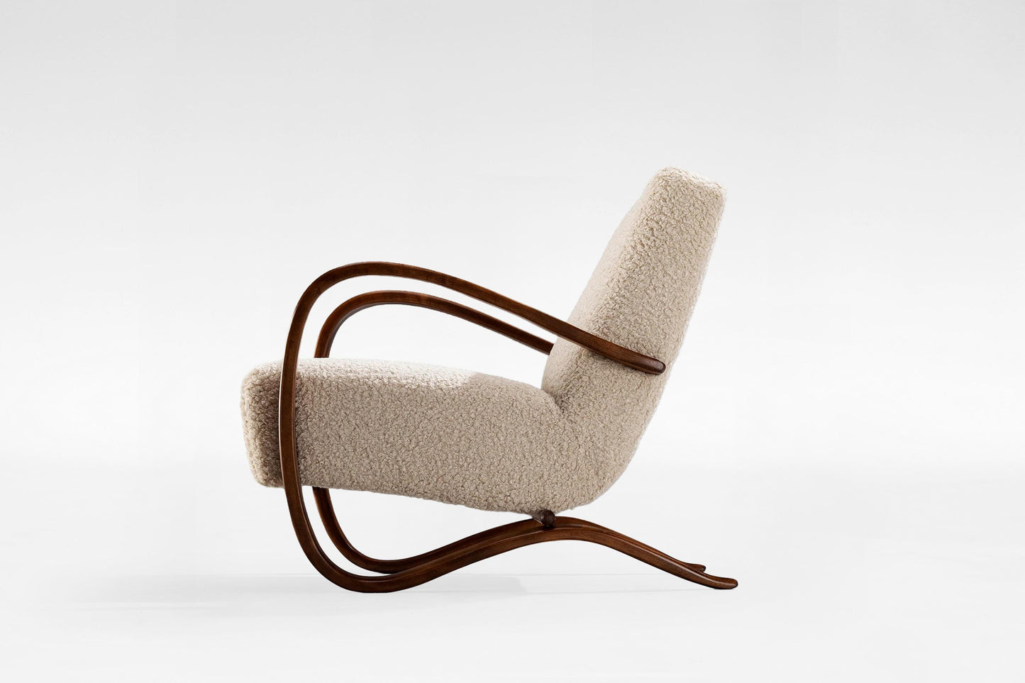 Vintage H-269 Sheepskin Wood Lounge Chair Jindrich Halabala Thonet 1930s Czech Republic Retro Modernist Art Deco Furniture Design Icon