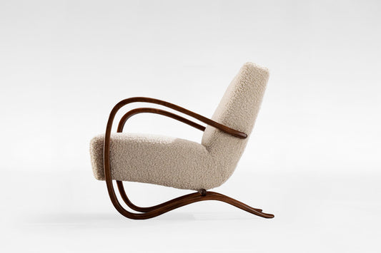 Vintage H-269 Sheepskin Wood Lounge Chair Jindrich Halabala Thonet 1930s Czech Republic Retro Modernist Art Deco Furniture Design Icon