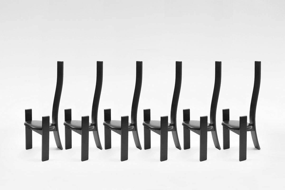 SD51 Golem Dining Chairs in Black Lacquered Wood & Leather by Vico Magistretti for Poggi, 1968, Set of 6