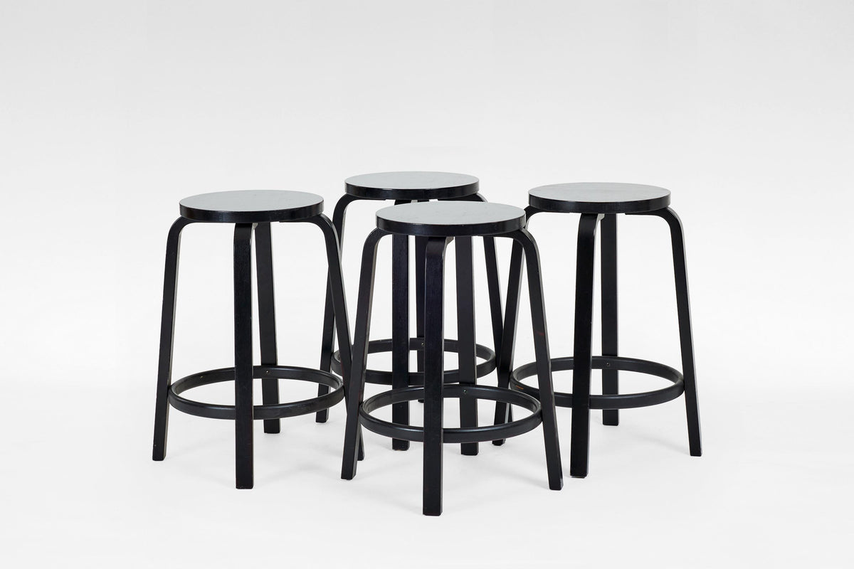 Model 64 Bar Stools in Black Painted Plywood by Alvar Aalto for Artek, 1930s, Set of 4