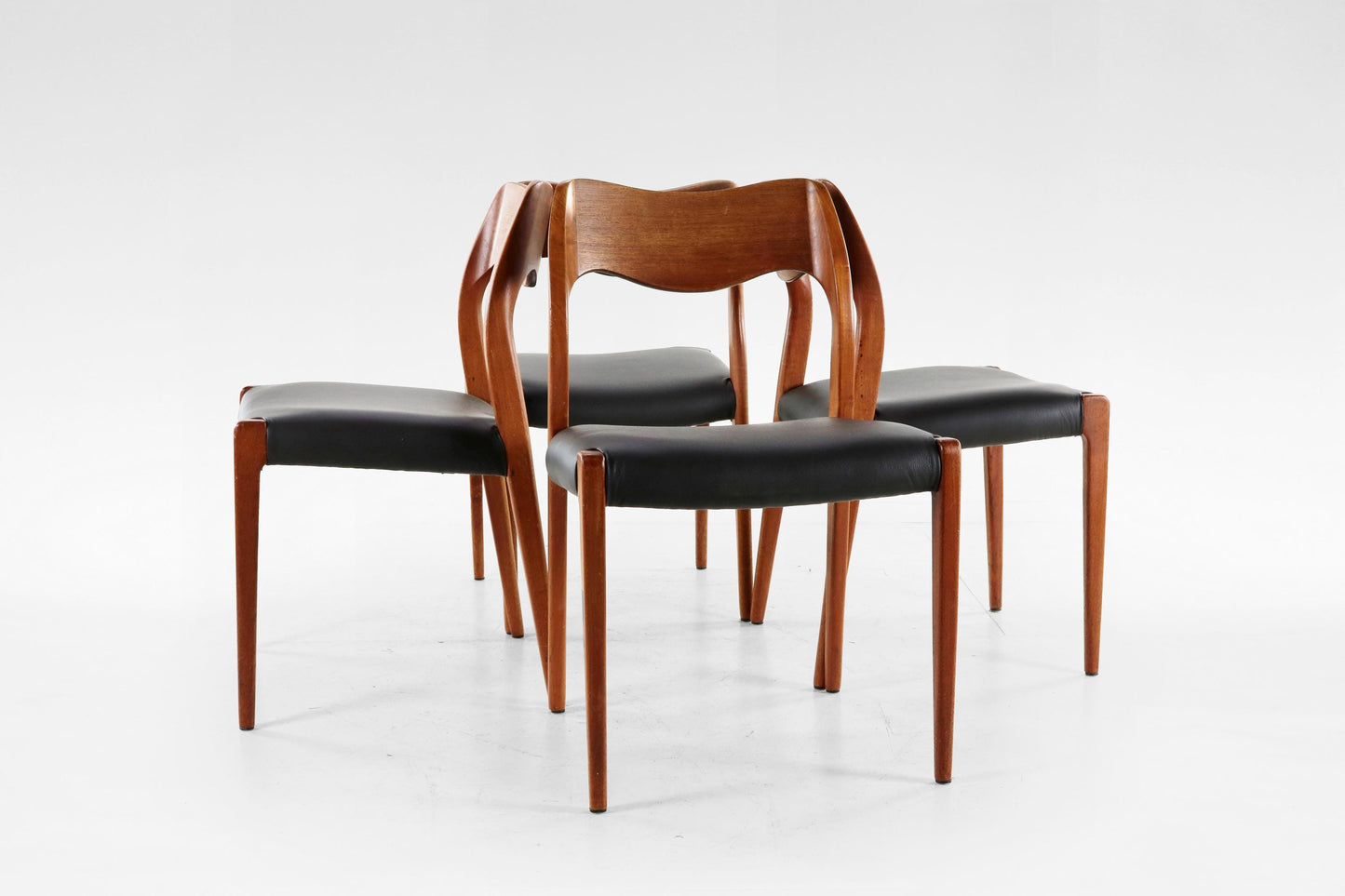 Vintage Teak Leather Niels Otto Møller Model 71 Dining Chairs J.L. Møller Mobelfabrik Denmark 1960s Set of 4  Mid Century Modern Design