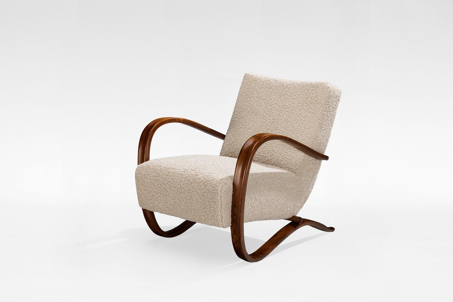 Vintage H-269 Sheepskin Wood Lounge Chair Jindrich Halabala Thonet 1930s Czech Republic Retro Modernist Art Deco Furniture Design Icon