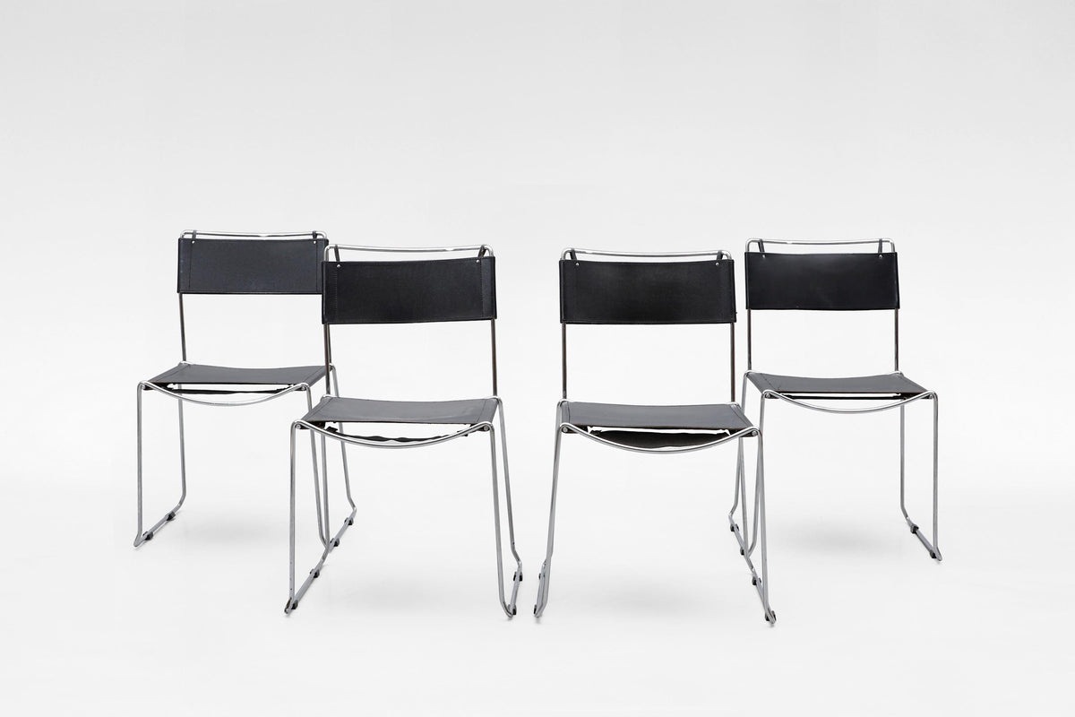 Alias Dining Chairs in Black Leather & Chrome by Giandomenico Belotti for Alias, 1980s, Set of 4