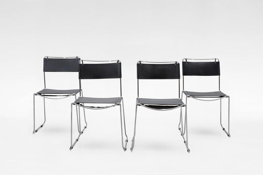 Alias Dining Chairs in Black Leather & Chrome by Giandomenico Belotti for Alias, 1980s, Set of 4