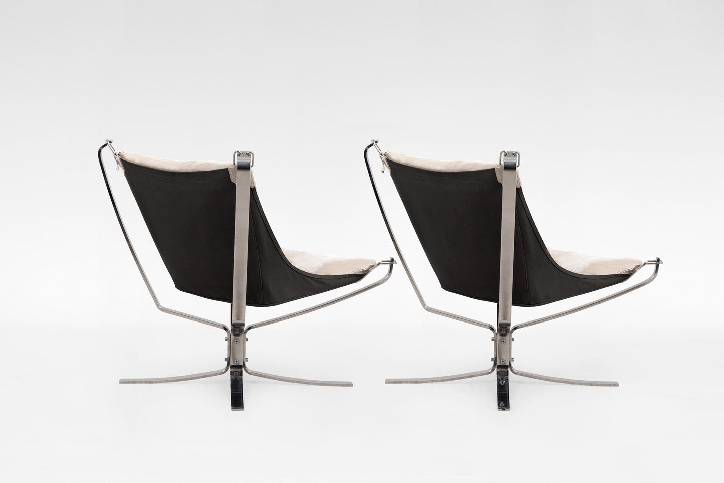 Vintage Beige Leather Steel Falcon Chair Sigurd Ressell Vatne Møbler 1970s Set of 2 Norway Scandinavian Mid Century Modern Rare Furniture