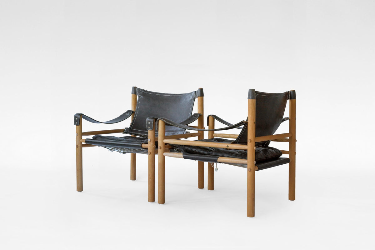 Scirocco Safari Lounge Chairs in Black Leather & Ash by Arne Norell for Arne Norell AB, 1960s, Set of 2