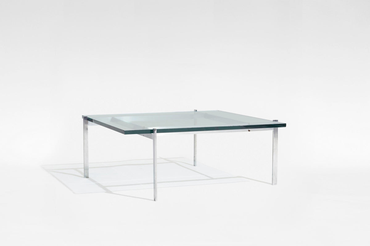PK61 Coffee Table in Brushed Steel & Glass by Poul Kjærholm for Fritz Hansen, 1960s