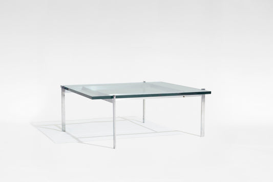 PK61 Coffee Table in Brushed Steel & Glass by Poul Kjærholm for Fritz Hansen, 1960s