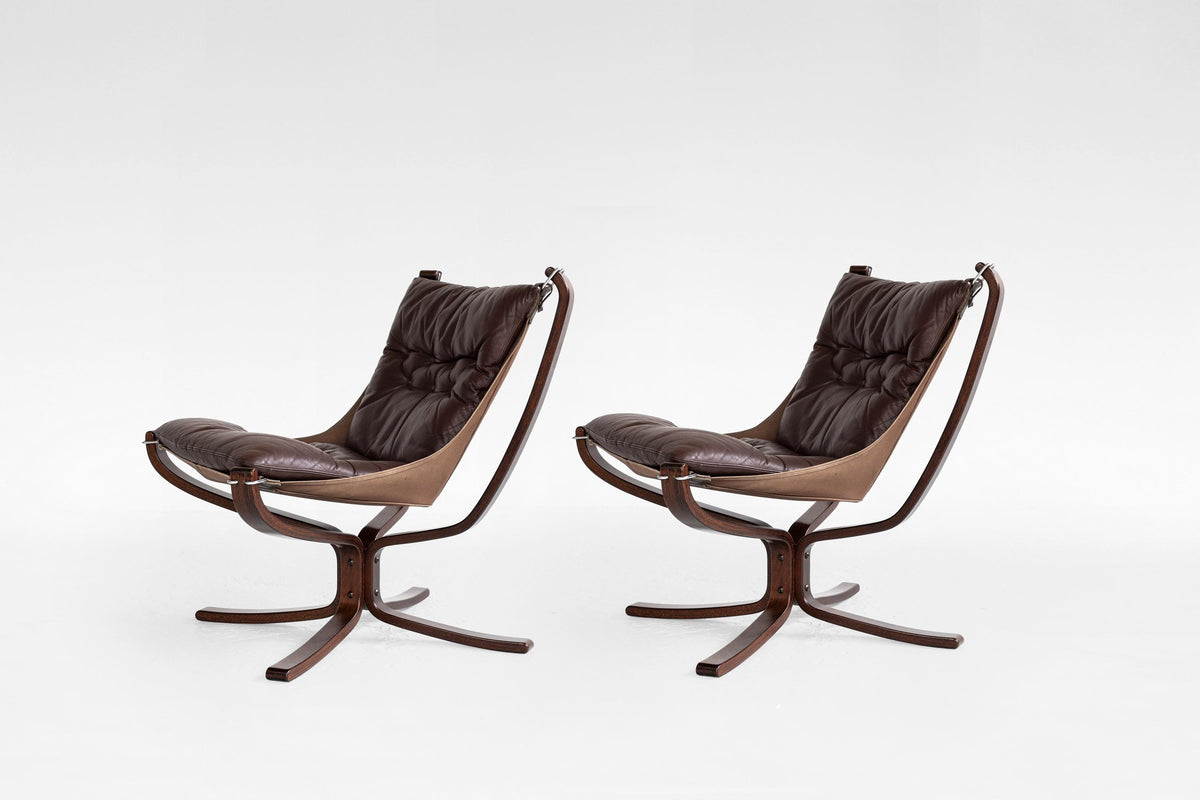 Falcon Lounge Chairs in Dark Brown Leather & Bentwood by Sigurd Ressell for Vatne Møbler, 1970s, Set of 2