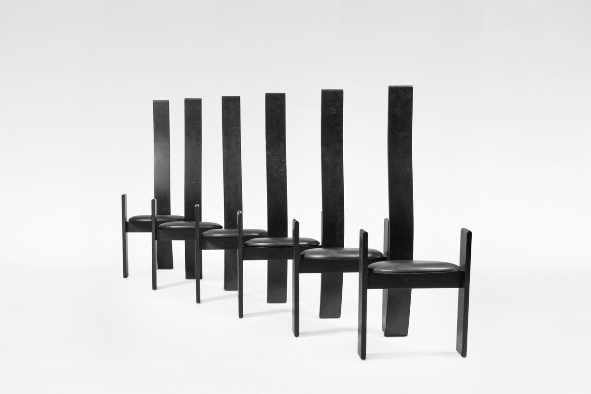 SD51 Golem Dining Chairs in Black Lacquered Wood & Leather by Vico Magistretti for Poggi, 1968, Set of 6