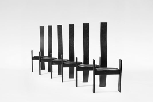 SD51 Golem Dining Chairs in Black Lacquered Wood & Leather by Vico Magistretti for Poggi, 1968, Set of 6