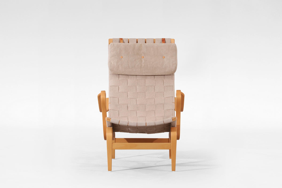 Pernilla Lounge Chair & Ottoman in Canvas & Bent Plywood by Bruno Mathsson for DUX, 1960s