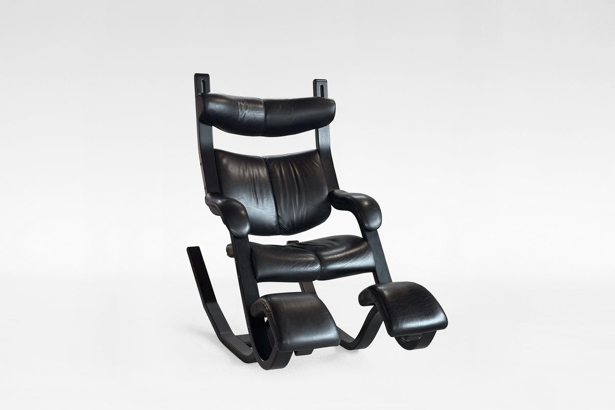Gravity Balans Lounge Chair in Black Leather & Plywood by Peter Opsvik for Varier, 1990s