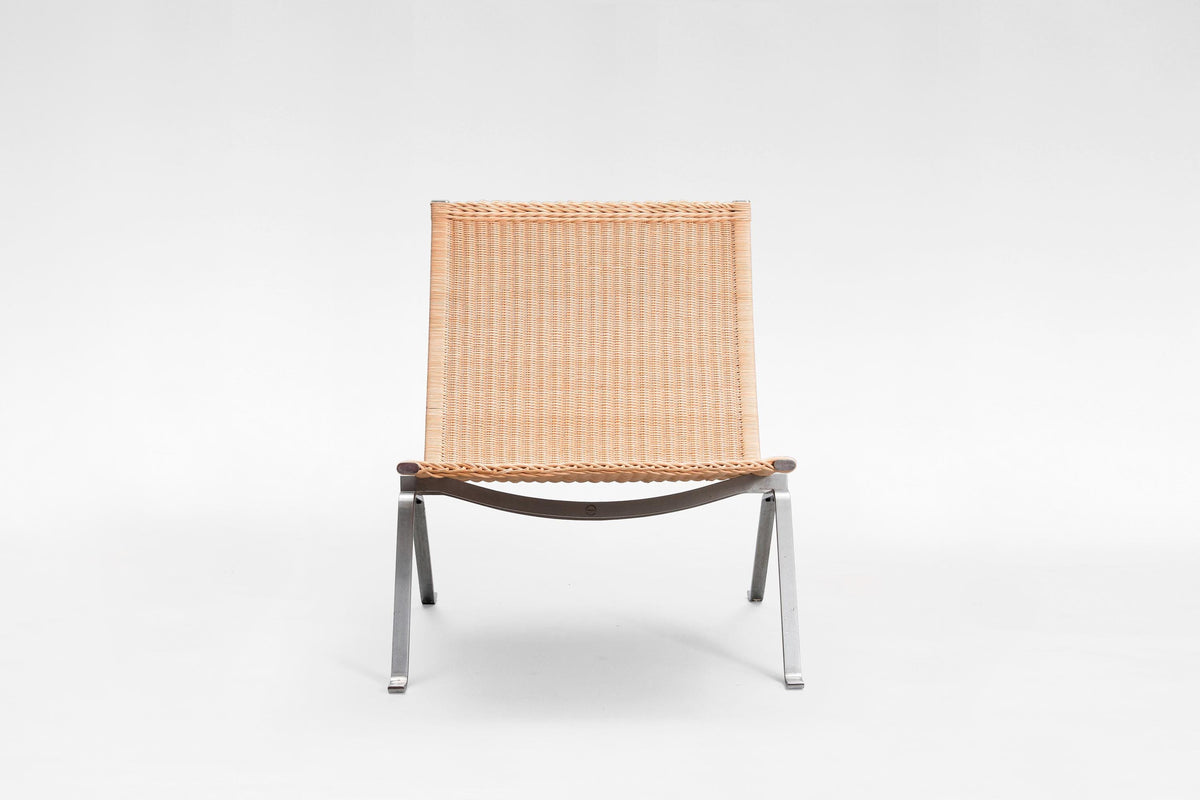 PK22 Lounge Chair in Wicker & Brushed Steel by Poul Kjærholm for Fritz Hansen, 1956