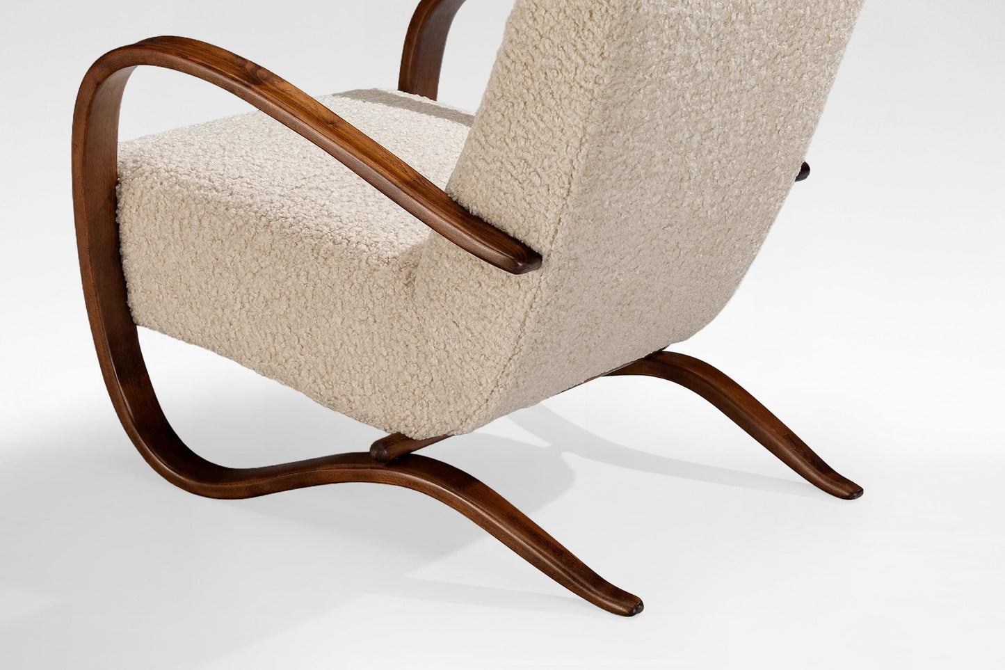 Vintage H-269 Sheepskin Wood Lounge Chair Jindrich Halabala Thonet 1930s Czech Republic Retro Modernist Art Deco Furniture Design Icon