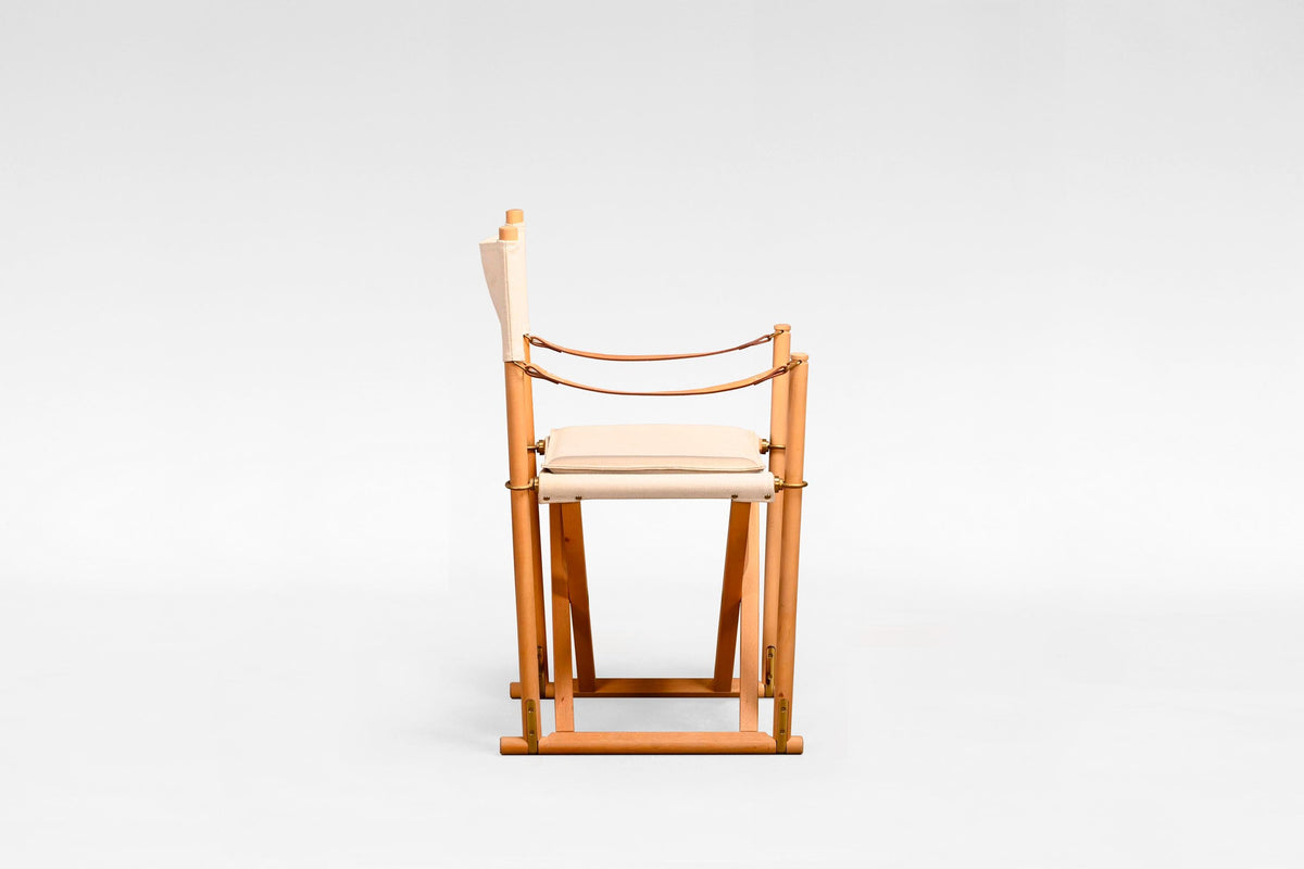 Folding Chair in Ash, Cotton Canvas, Natural Ash & Leather by Mogens Koch 1960s