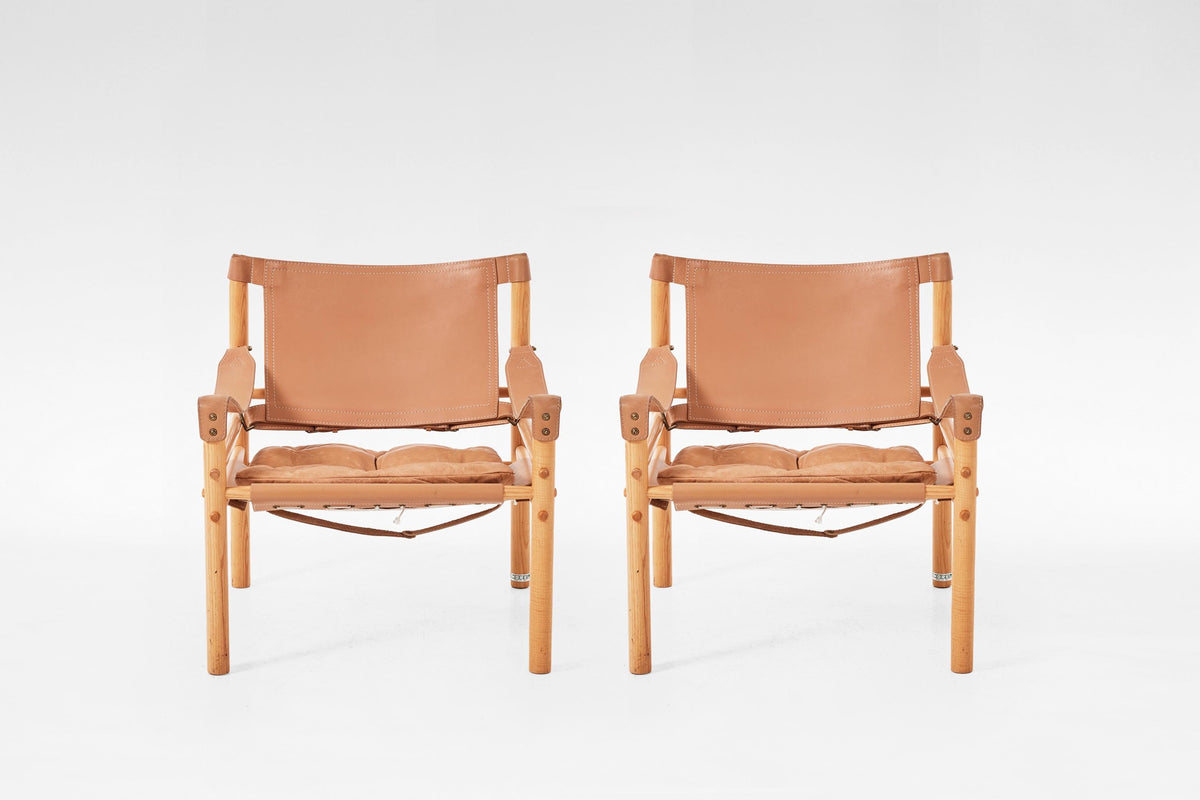 Scirocco Safari Lounge Chairs in Tan Leather & Ash by Arne Norell for Arne Norell AB, 1960s, Set of 2