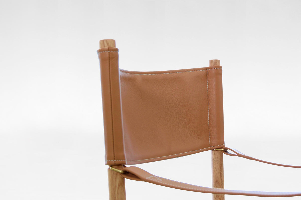 Folding Safari Chair in Cognac Leather & Solid Ash by Mogens Koch for Rud. Rasmussen, 1960s
