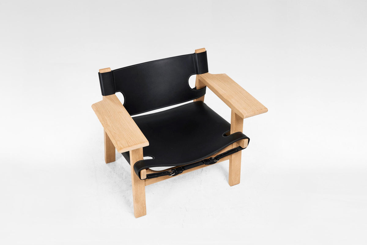 Spanish Chair in Oak & Black Leather by Børge Mogensen for Fredericia Stolefabrik, 1960s