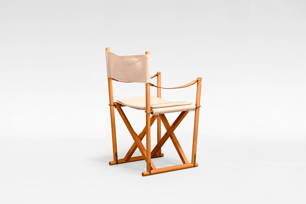 Folding Chair in Ash, Cotton Canvas, Natural Ash & Leather by Mogens Koch 1960s