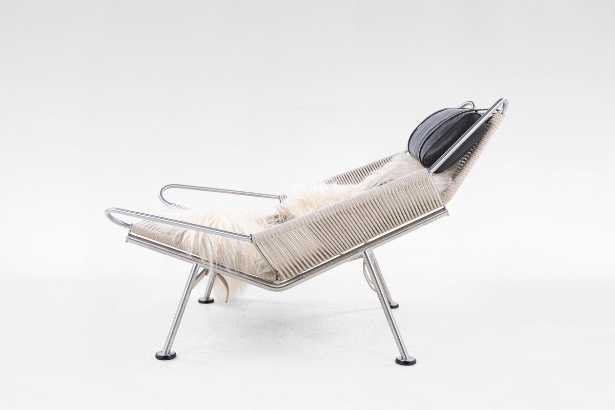 Flag Halyard Lounge Chair in Steel, Halyard Rope & Leather by Hans J. Wegner for PP Møbler, 1960s