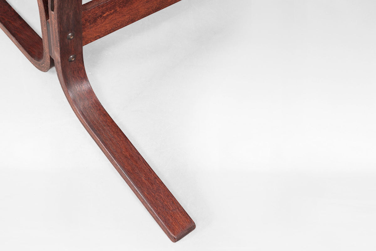 High-Back Siesta Lounge Chair & Ottoman in Brown Leather & Plywood by Ingmar Relling for Westnofa, 1970s