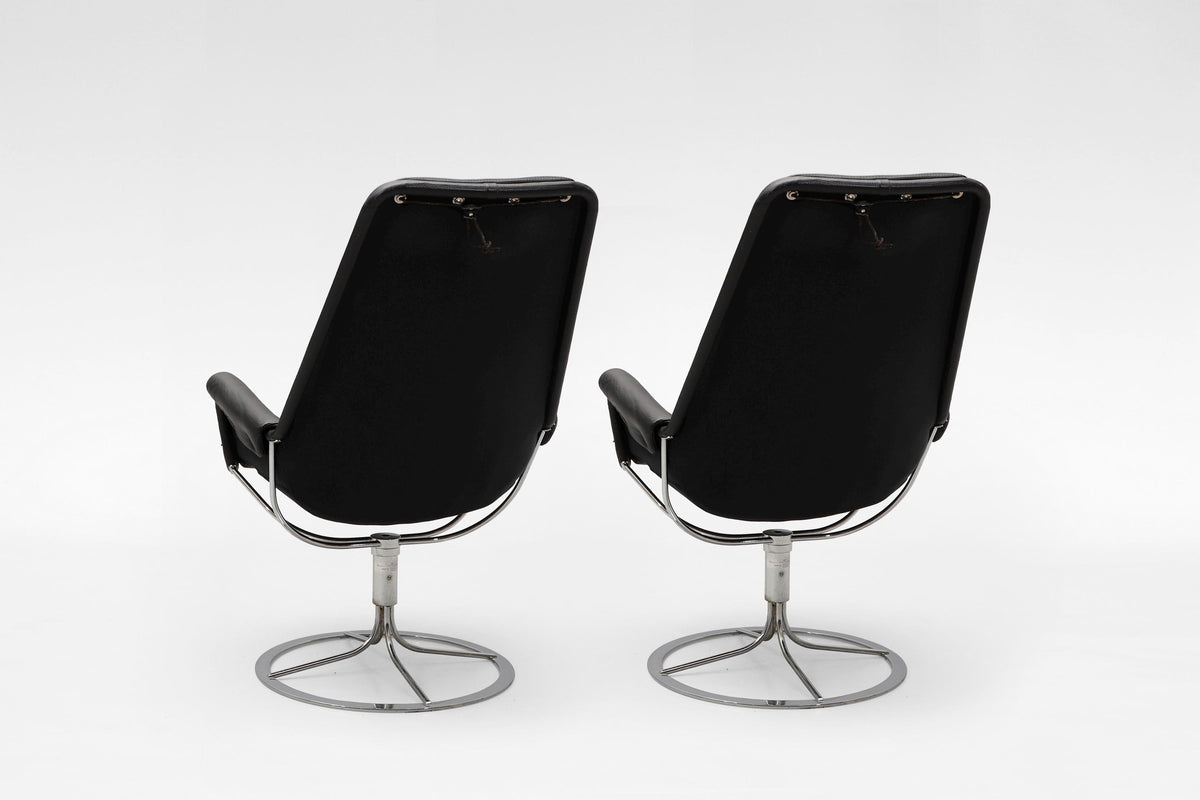Jetson Lounge Chairs in Black Leather & Chrome by Bruno Mathsson for DUX, 1969, Set of 2
