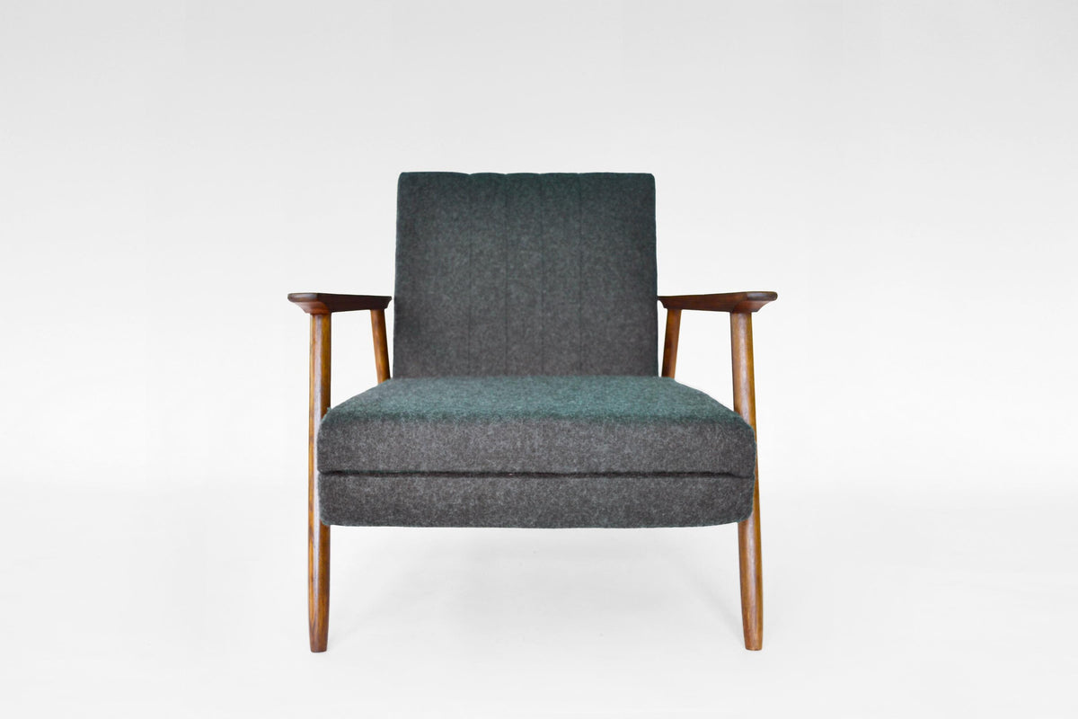 Azuolas Convertible Sleeping Armchair In Ocean Blue Felt & Oak by V.E. Cukermaniene for VBK, 1970s