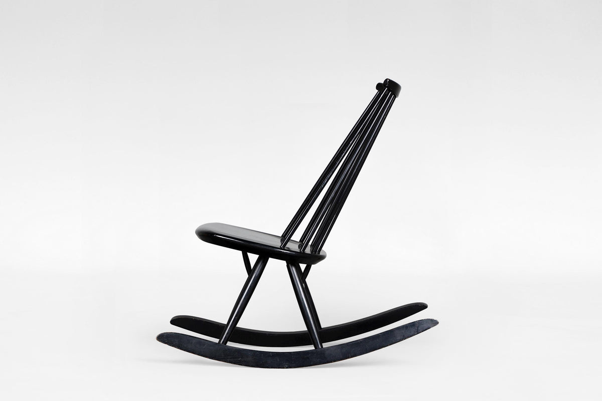 Mademoiselle Rocking Chair in Black Stained Birch by Ilmari Tapiovaara for Asko, 1956