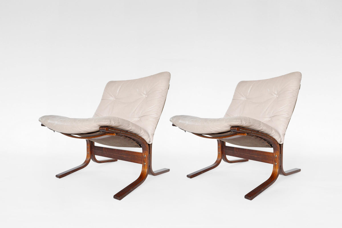 Siesta Lounge Chairs in Beige Leather & Bent Plywood by Ingmar Relling for Westnofa 1970s, Set of 2