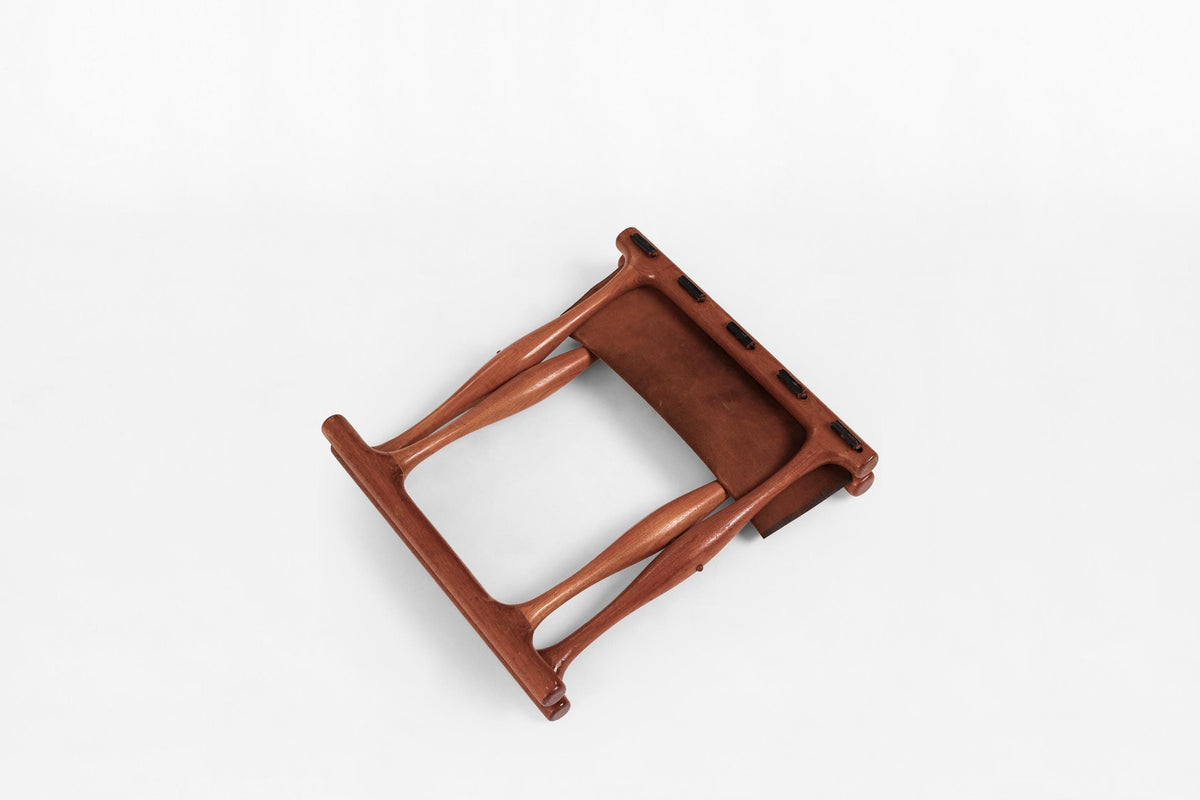 Guldhøj Folding Stool in Teak & Black Leather by Poul Hundevad for Hundevad & Co., 1950s