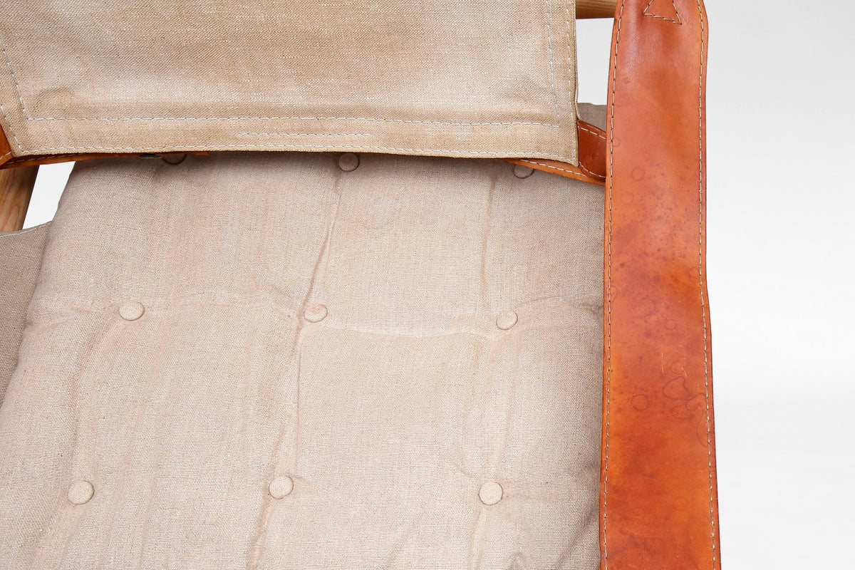 Scirocco Safari Lounge Chair in Beige Canvas & Leather by Arne Norell for Arne Norell AB, 1960s