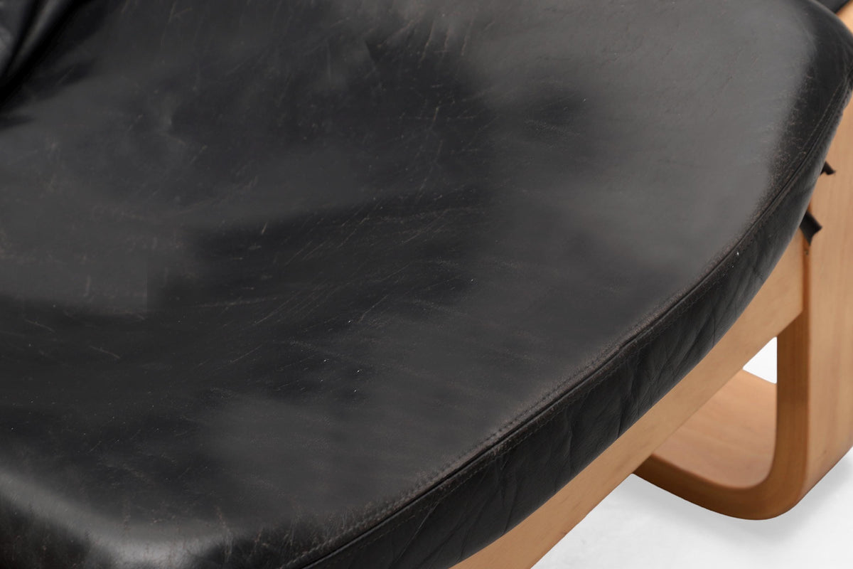 Kroken Lounge Chairs in Black Leather & Plywood by Åke Fribytter for Nelo Möbel, 1970s, Set of 2