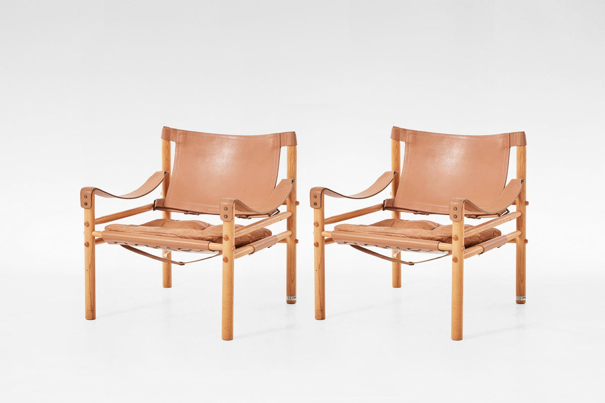 Scirocco Safari Lounge Chairs in Tan Leather & Ash by Arne Norell for Arne Norell AB, 1960s, Set of 2