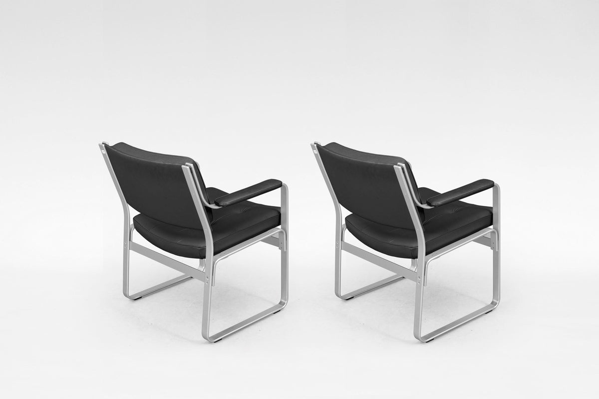 Mondo Armchairs in Black Leather and Aluminum by Karl Erik Ekselius for JOC Vetlanda, 1970s, Set of 2