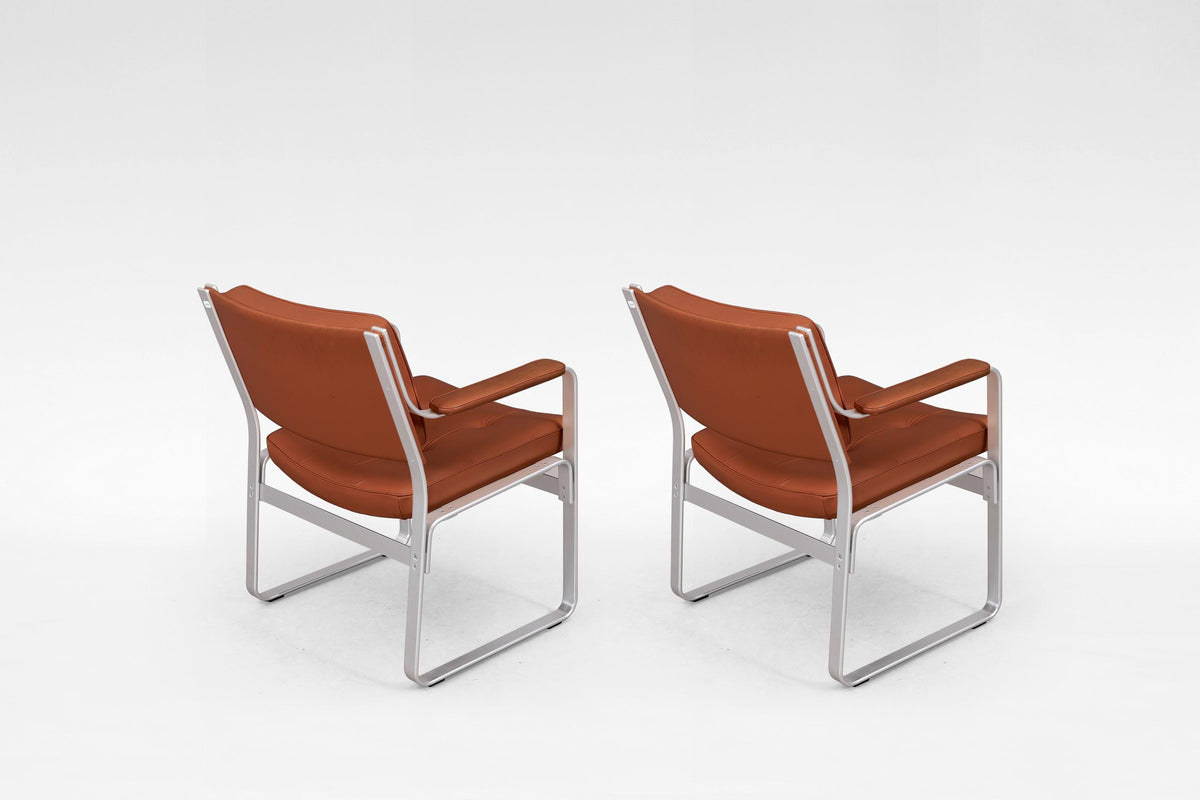 Mondo Armchairs in Cognac Leather and Aluminum by Karl Erik Ekselius for JOC Vetlanda, 1970s, Set of 2
