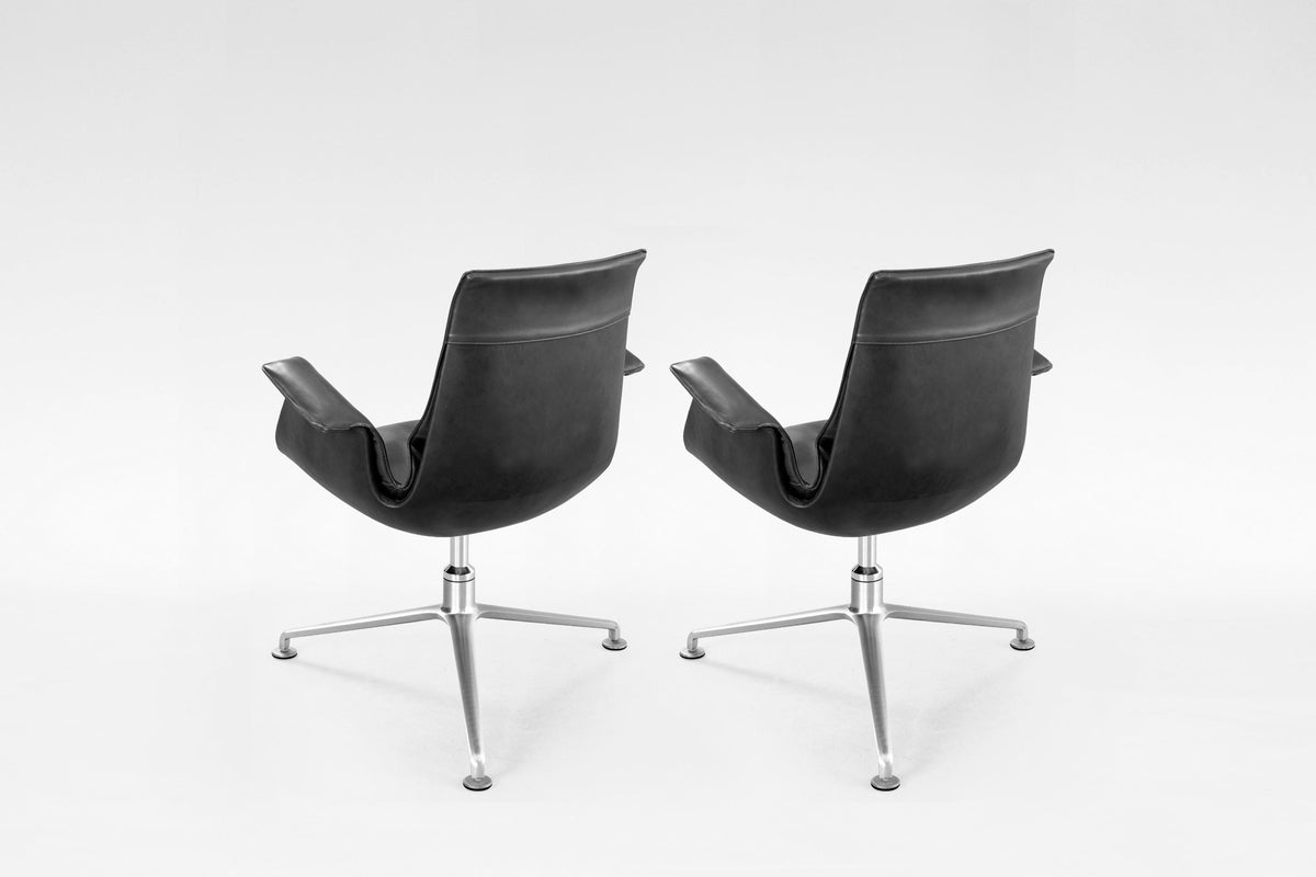FK6727 Tulip Chairs in Black Leather & Steel by P.Fabricius & J.Kastholm for Kill International, 1960s, Set of 2