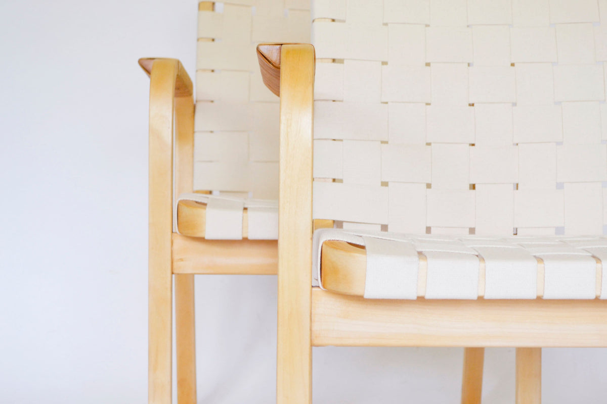 Model 45 Dining Chairs in Bent plywood & Webbing by Alvar Aalto for Artek, 1940s, Set of 4