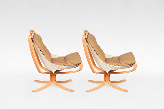 Falcon Lounge Chairs in Tan Leather & Bentwood by Sigurd Ressell for Vatne Møbler, 1970s, Set of 2