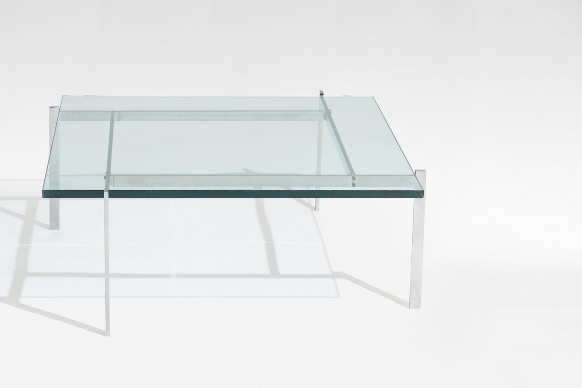 PK61 Coffee Table in Brushed Steel & Glass by Poul Kjærholm for Fritz Hansen, 1960s