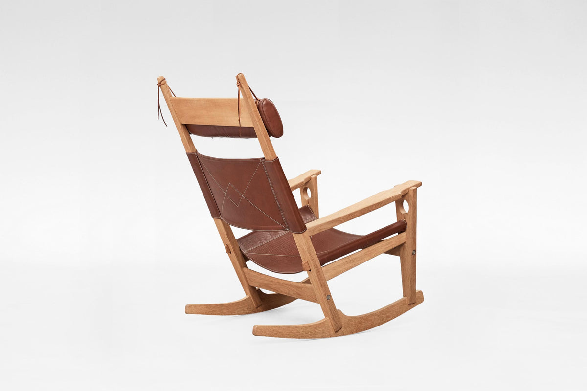 GE-673 Keyhole Rocking Chair in Cognac Leather & Beech by Hans J. Wegner for GETAMA, 1960s