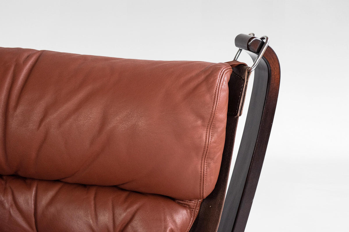 High-Back Falcon Lounge Chairs in Cognac Leather & Plywood by Sigurd Ressell for Vatne Møbler, 1970s, Set of 2