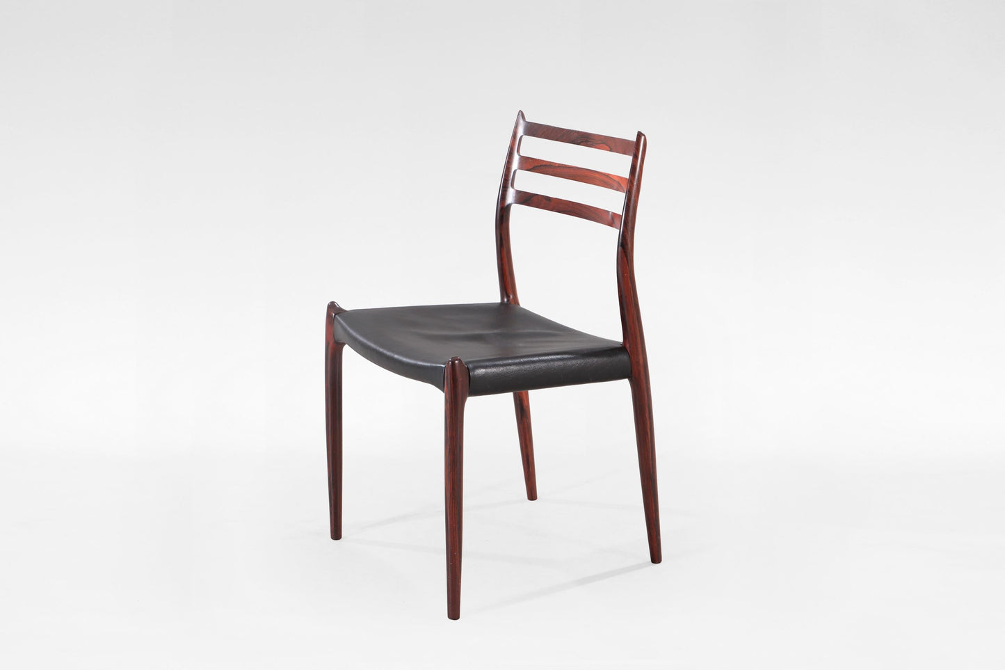 Vintage Rosewood Leather Niels Otto Møller Model 78 Dining Chairs J.L. Møller Mobelfabrik Denmark 1950s Set of 4  Mid Century Modern Design