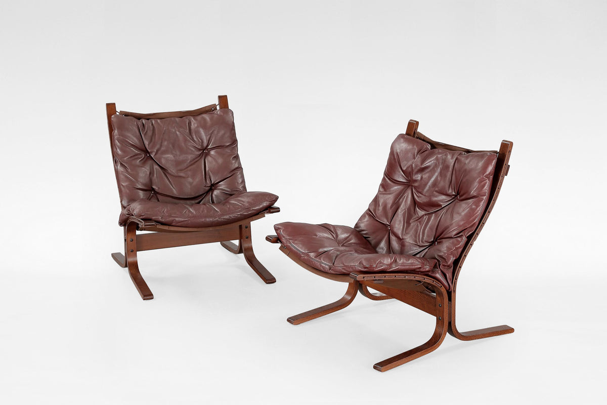 Siesta Lounge Chairs in Dark Brown Leather & Plywood by Ingmar Relling for Westnofa, 1970s, Set of 2